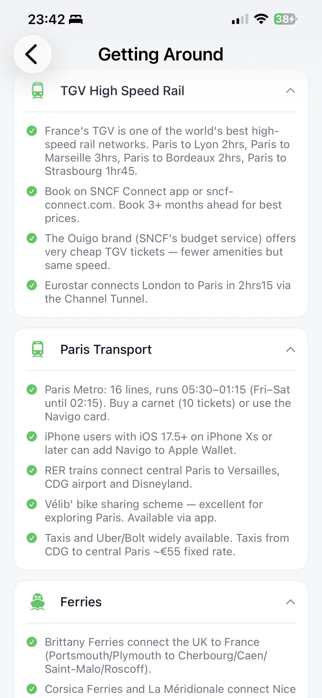 Getting Around in Country Survival Kit — France transport by rail, metro and ferry, with journey times, booking apps and fixed taxi fares