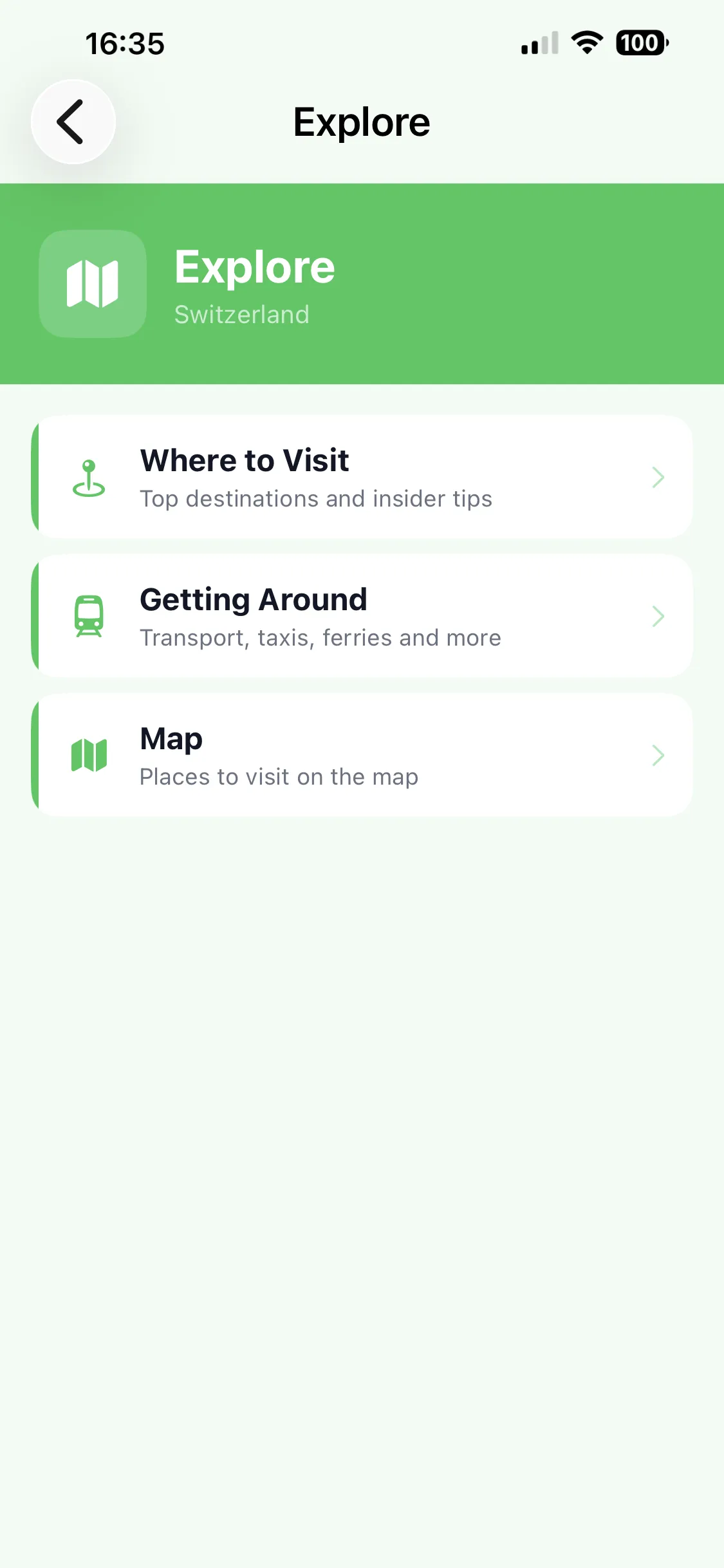 The Explore section in Country Survival Kit — discover where to go