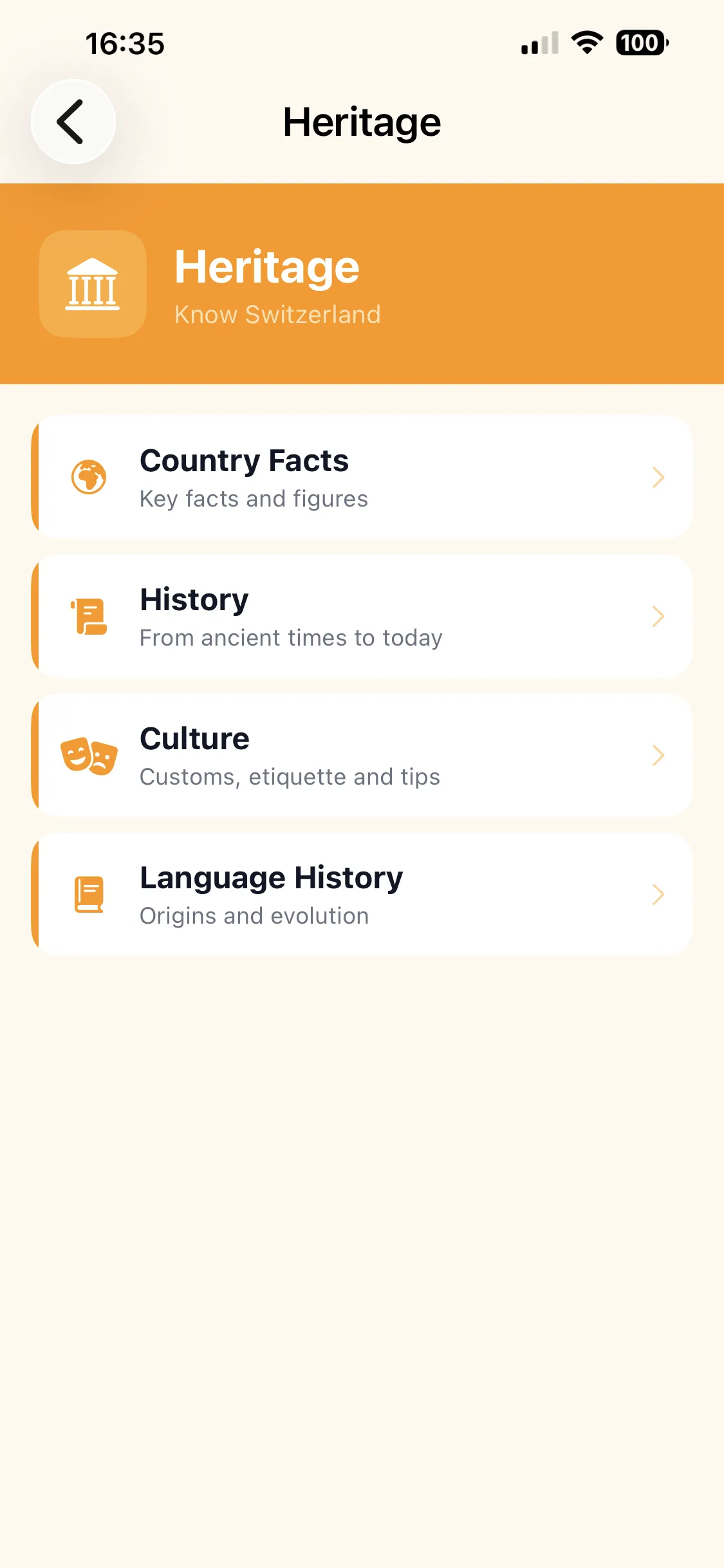 The Heritage section in Country Survival Kit — know the country