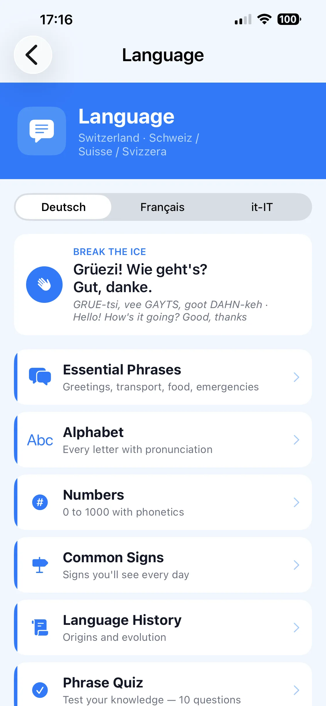 The Language section in Country Survival Kit — speak the language